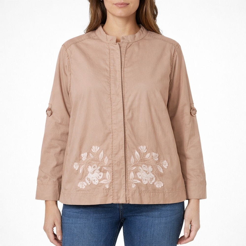 Chico's Light Brown Embroidered Utility Jacket